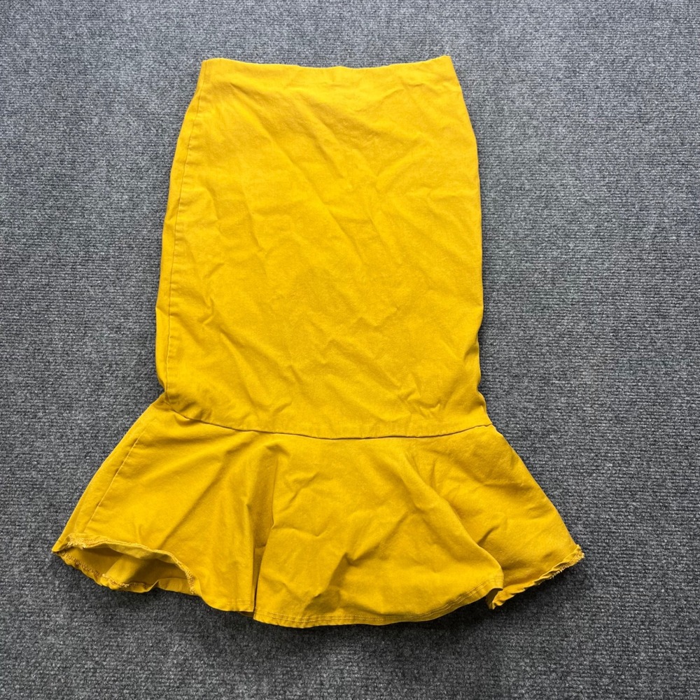 Alex & Olivia Mermaid Trumpet Ruffle Mustard Yellow Midi Skirt